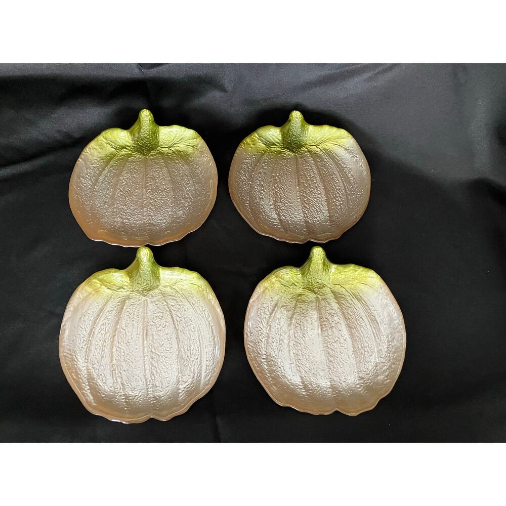 Akcam Turkish Art Glass Pumpkin Plates Lot 4 Autumn Decor